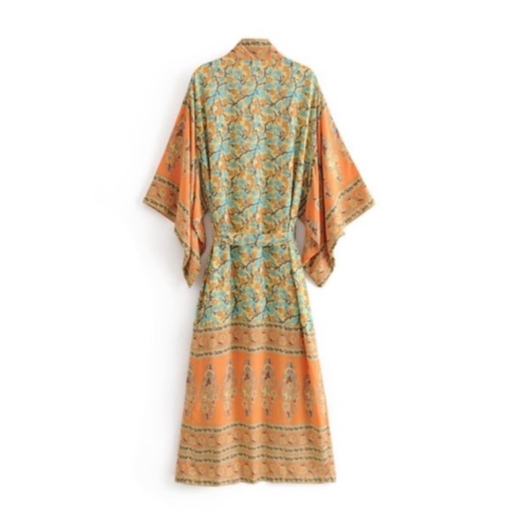 boho gypsy floral Print Kimono cardigan - mustard - Picture 8 of 9